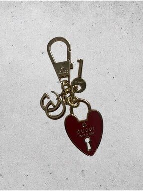 Gucci Red Heart Lock Keychain with Gold Hardware